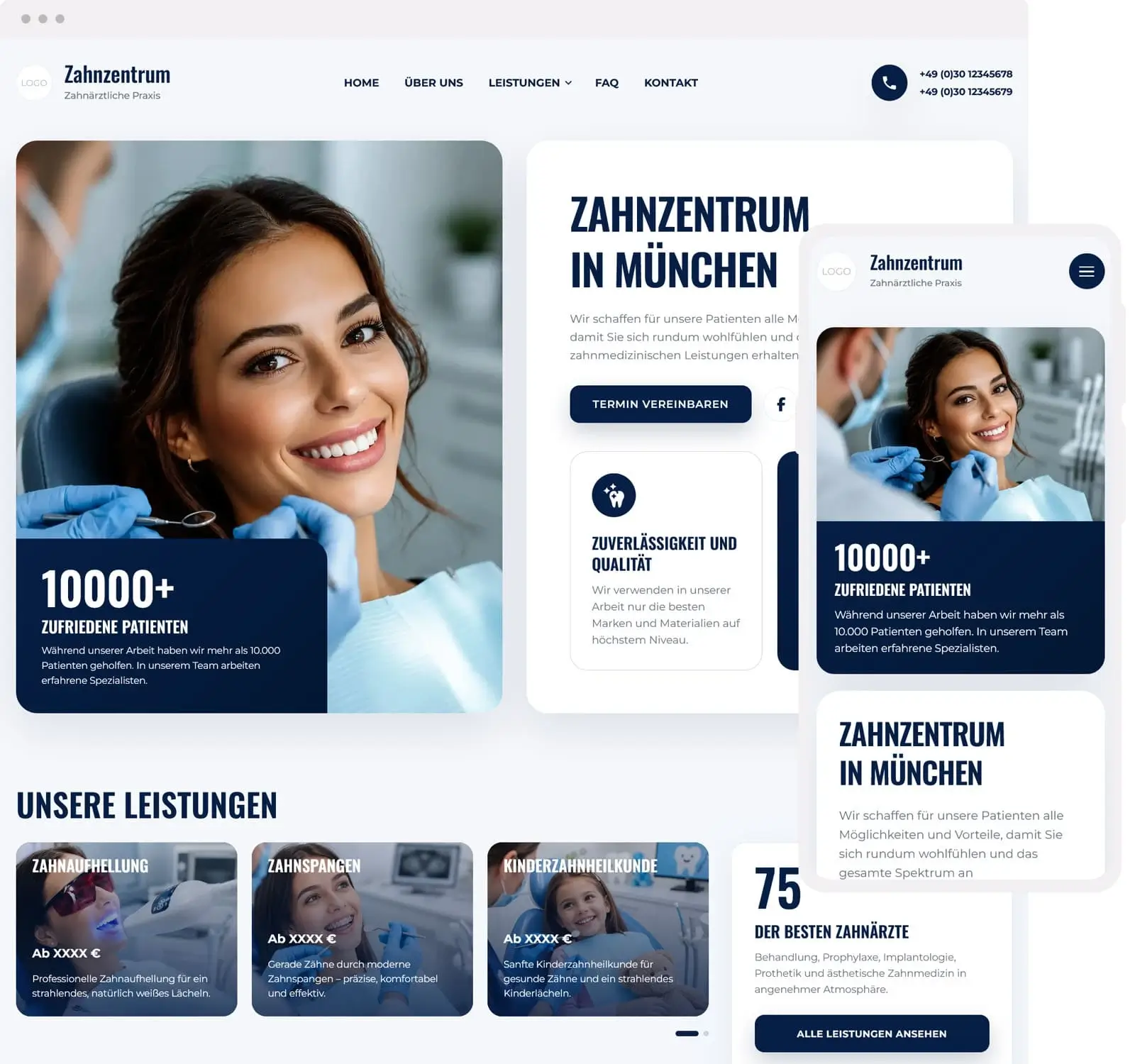 Professionelle Website für Zahnarzt und Zahnarztpraxis – Dentora