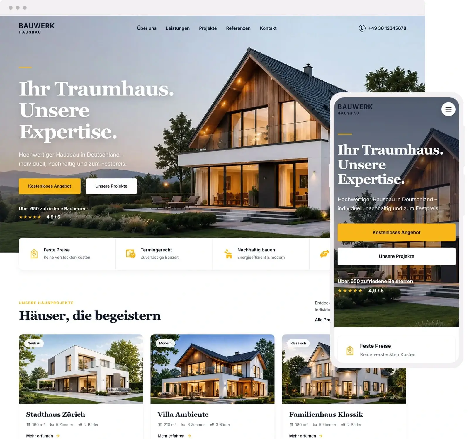 Professionelle Website für Bauunternehmen mit Referenzen und Leistungen