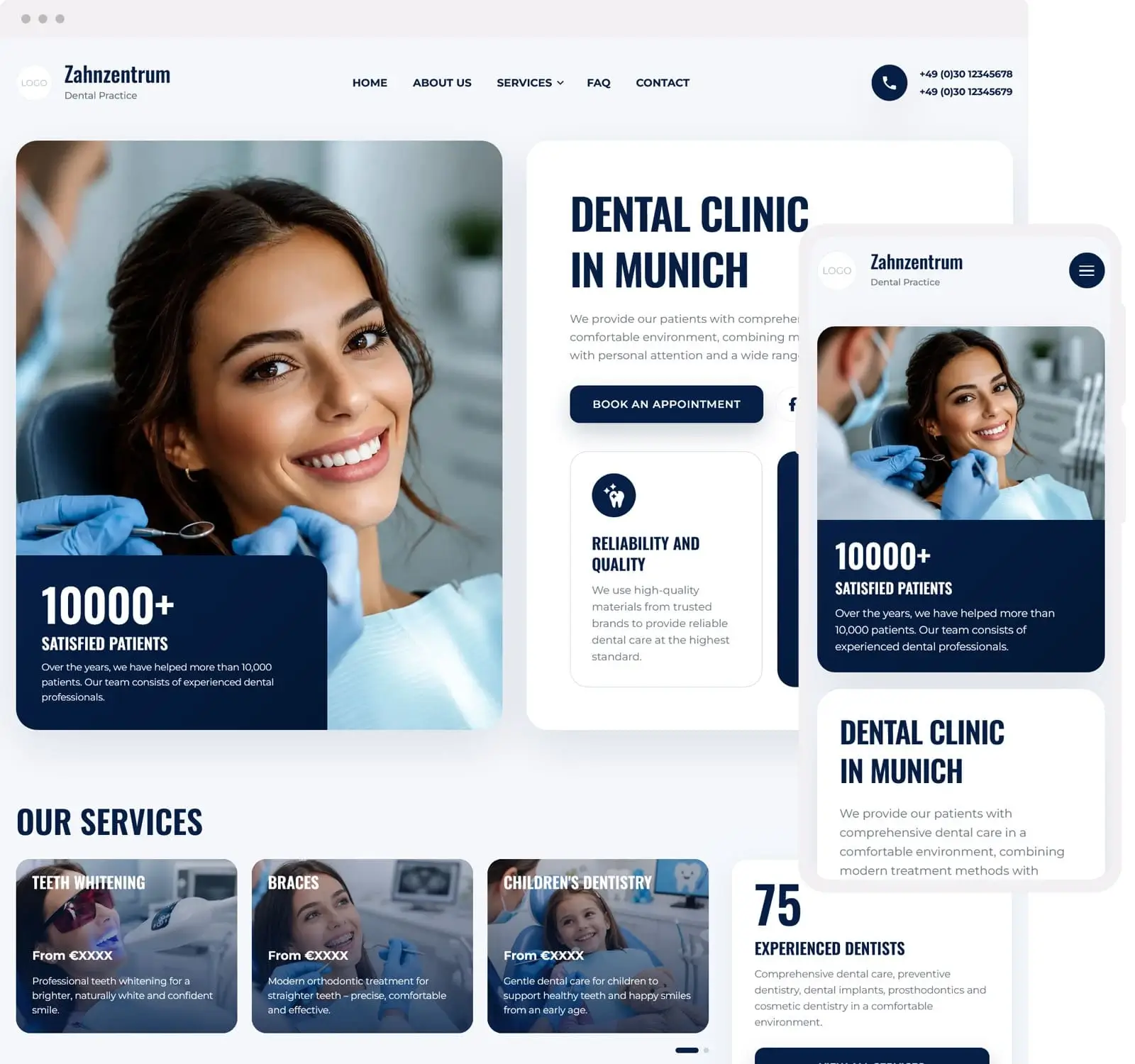 Dentora dentist website template for dentists and dental practices